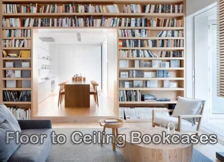 Elegant floor to ceiling bookcase filled with books