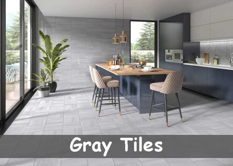 Modern living room with sleek gray tile flooring