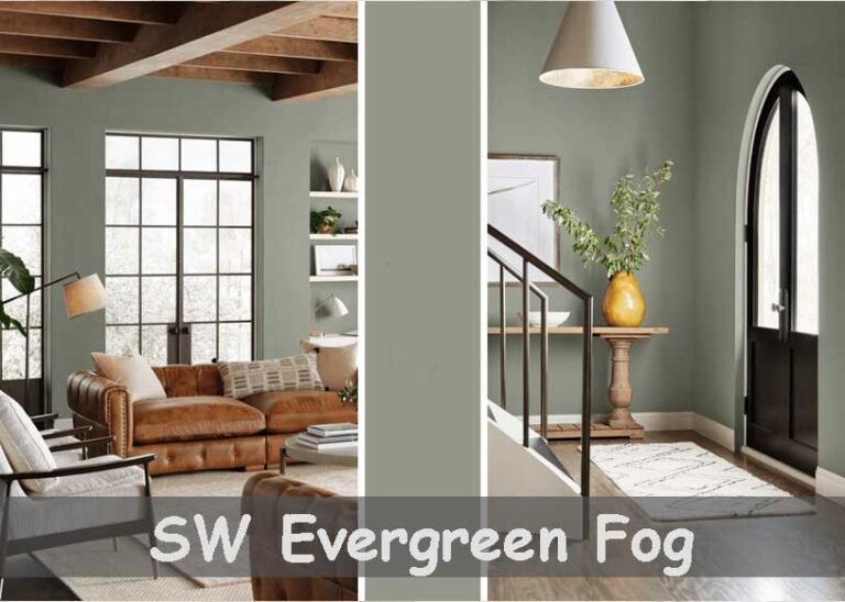 Elegant living room painted in SW Evergreen Fog